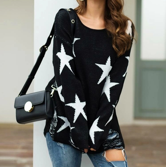 LAST Sale Distressed Sweater with Stars - Picture 3 of 4